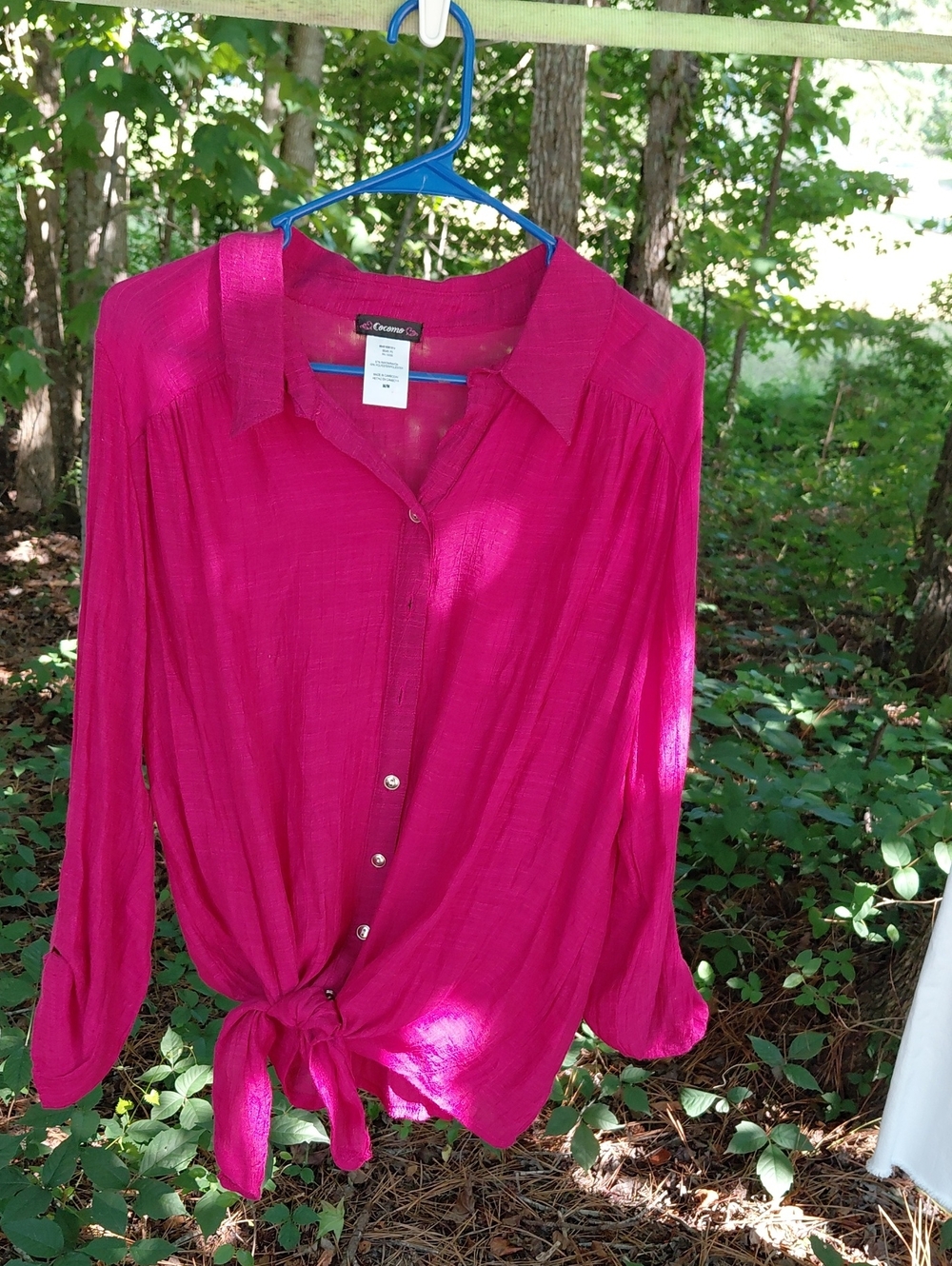 Cocomo Hot Pink Button-Front Tie Hem Blouse